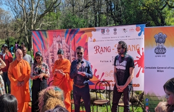 Vibrant and colourful Holi celebration in Milan organised by Consulate General of India, Milan along with Indian Association of Northern Italy and Italian Hindu Union at Parco Lambro in Milan.
